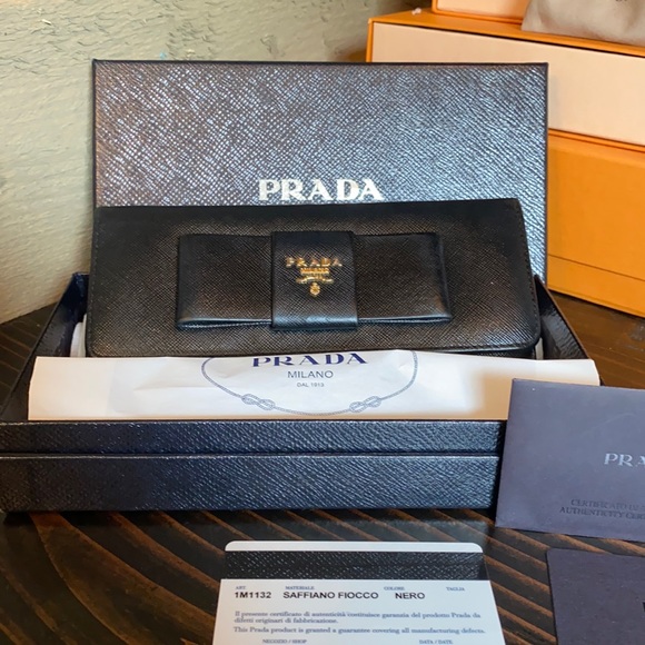 Prada Handbags - Prada Bow Long wallet Saffiano Fiocco Nero